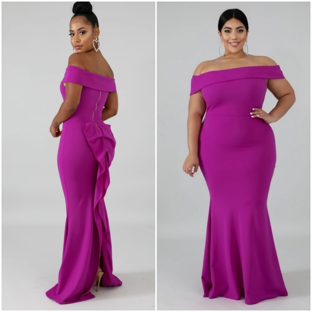 Off The Shoulder Flair Tail Magenta Maxi Dre…